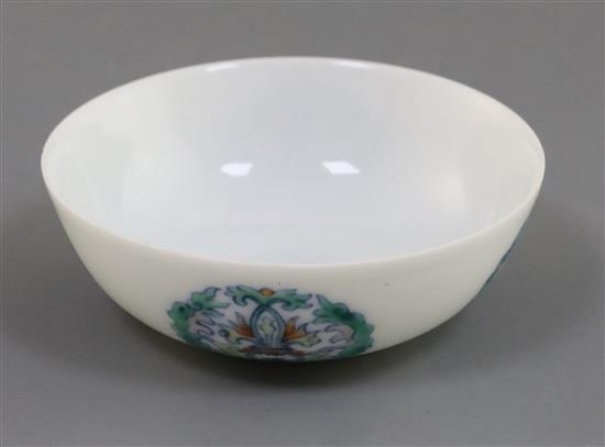 A Chinese doucai small bowl, Yongzheng mark, possibly Republic period, D. 8.3cm